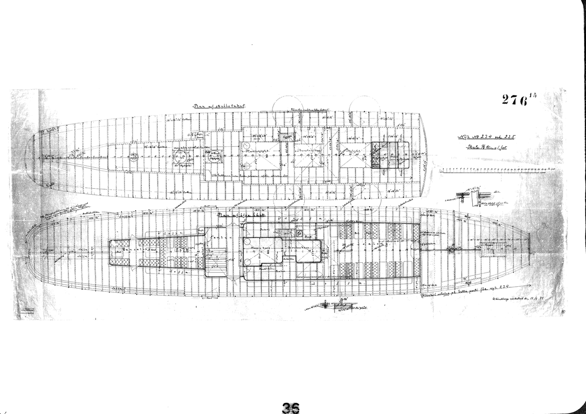 Plan av skydsstaket. Plan av övre däck.