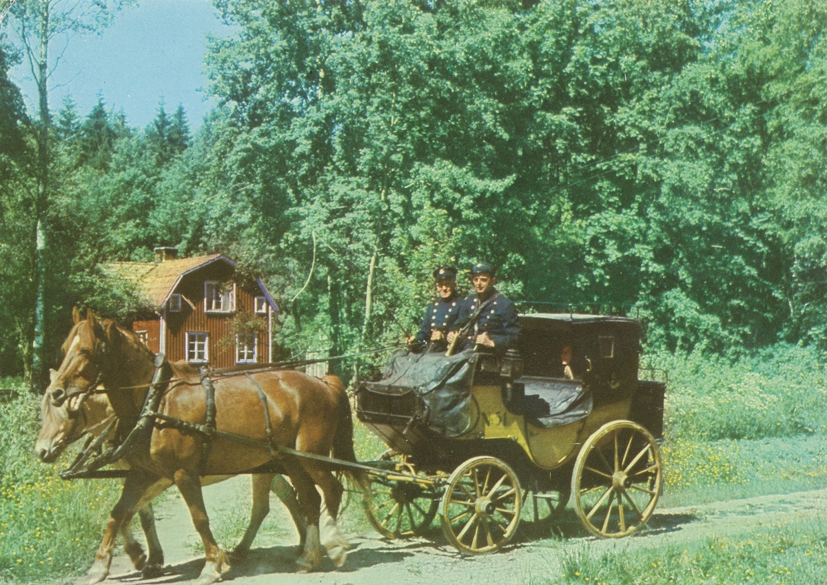 Svensk postdiligens fårn första hälften av 1880-talet.