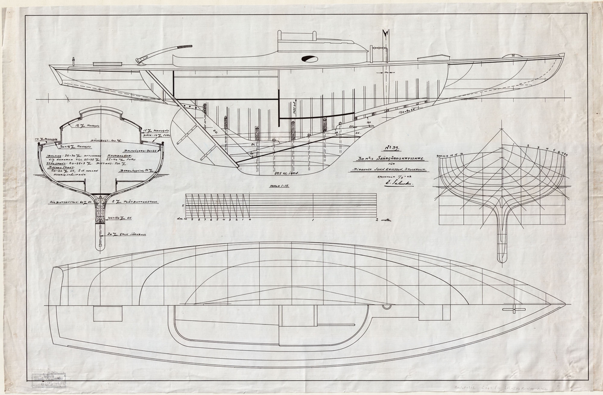 Spantruta, linjeritning, kölritning, sektion