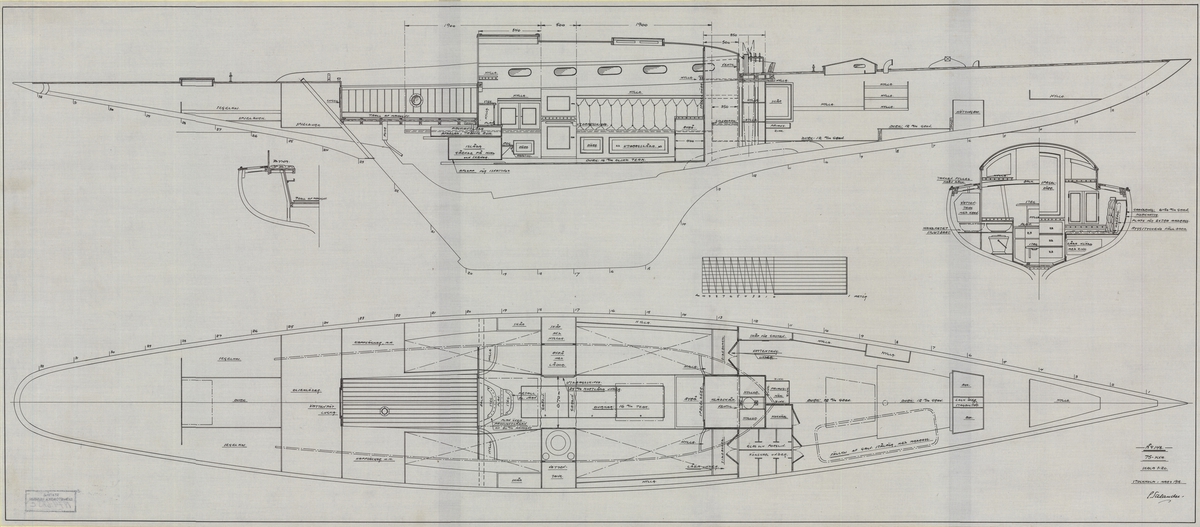 Inredningsritning i profil, plan och sektion
