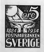 Frimärksförlaga till frimärket Postsparbankens 50-årsjubileum, utgivet 6/12 1934. Originalteckning av Einar Forseth. Teckningen avviker från det utgivna frimärket i smärre detaljer. Valör 5 öre.