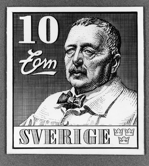 Förslagsteckningar troligen till 1937 års tävlan. Konstnär: Torsten Schonberg (1882-1970). Motiv: Ernst Josephson, Anders Zorn, Carl Milles.
Valör 10 öre.