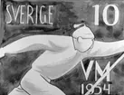 Frimärksförlaga till frimärket VM på skidor, utgivet 13/2 1954. VM hölls i Falun och Åre. Godkänd originalteckning av professor Stig Blomberg. Texten har komponerats av William Peterson. Valör 10 öre.