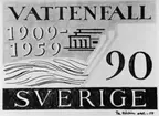 Frimärksförlaga till frimärket Vattenfall 50 år, utgivet 20/1 1959. Kraftstationen vid Nämforsen i Ångermanland. Godkänd originalteckning av Tor Hörlin. Original i Vattenfallstyrelsen. Valör 90 öre.