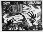 Frimärksförlaga till frimärket Världskampanjen mot hunger, utgivet 21/3 1963. Med anledning av FN-kampanjen mot hungern. Motivet är tre stycken sädesax samt stiliserade händer. Originalteckning och förslagsskisser utförda av Vera Nilsson. Valör 25 öre.