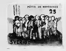 Frimärksförlaga till frimärket Världskampanjen mot hunger, utgivet 21/3 1963. Med anledning av FN-kampanjen mot hungern. Förslagsskisser utförda av Staffan Hallström (1914 - ). Förslag 5) Lavering och gouache.
Valör 25 öre.