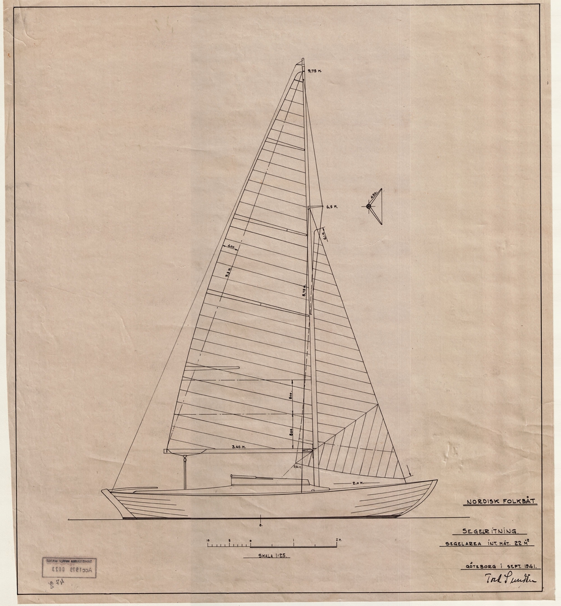 Nordisk folkbåt. Segelritning I.