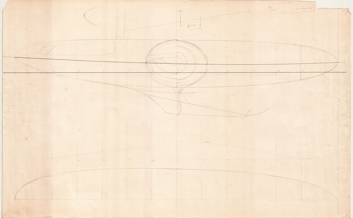 Skiss; linjeritning och spantruta