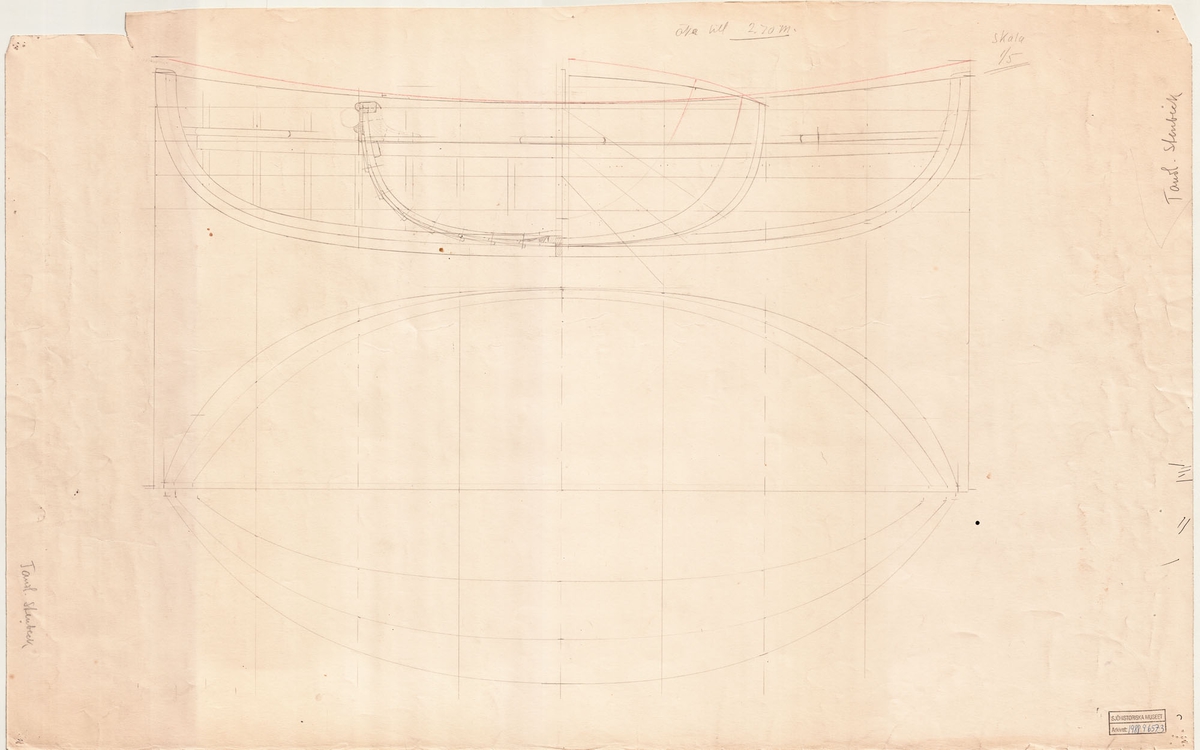 Skiss; linjeritning och spantruta