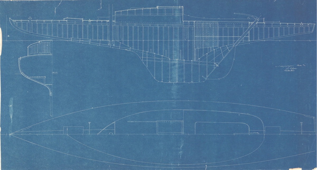 Konstruktionsritning, profil och däcksplan