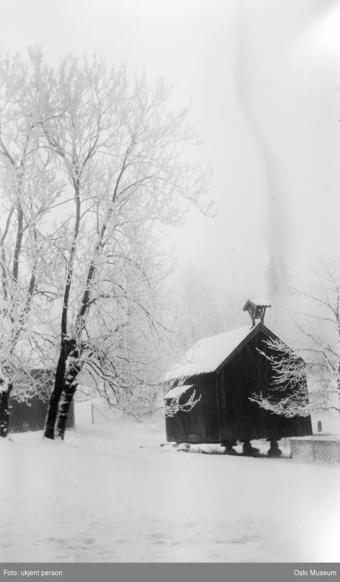 gård, hage, stabbur, snø