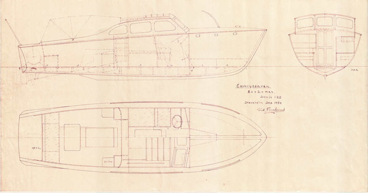 Inredningsritning i plan, profil och sektion.