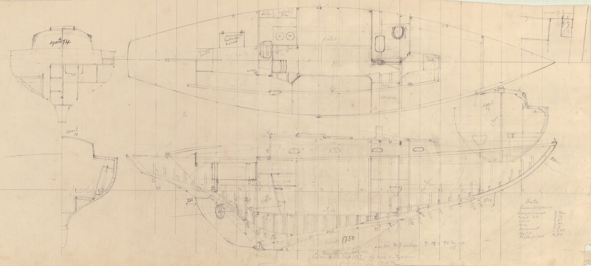 Skiss, inredningsritning i plan och profil