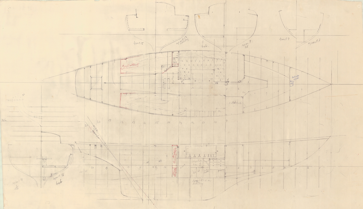 skiss, inredningsritning i plan, profil och sektion