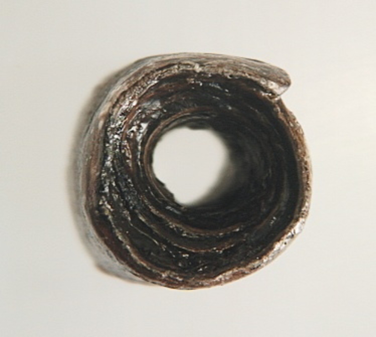 Ett flöte av näver. Flötet har formen av en rulle. I flötets mitt finns ett ca 13 mm brett hål som löper genom rullen. Flötet är välbevarat.