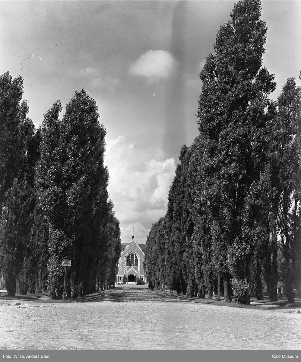 gravlund, allé, krematorium, skilt