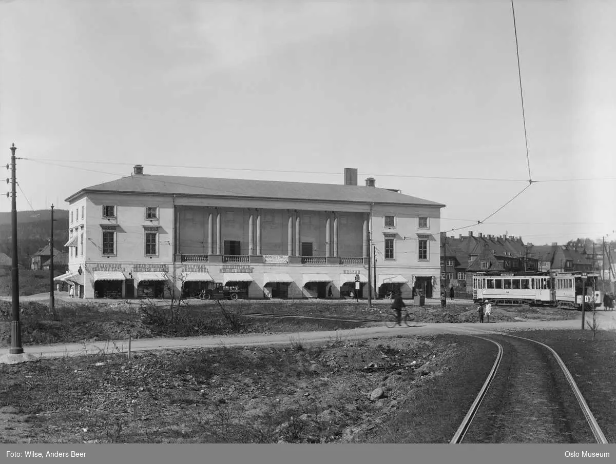 Ullevål kino, forretninger, trikkesløyfe, trikk, hageby, mennesker