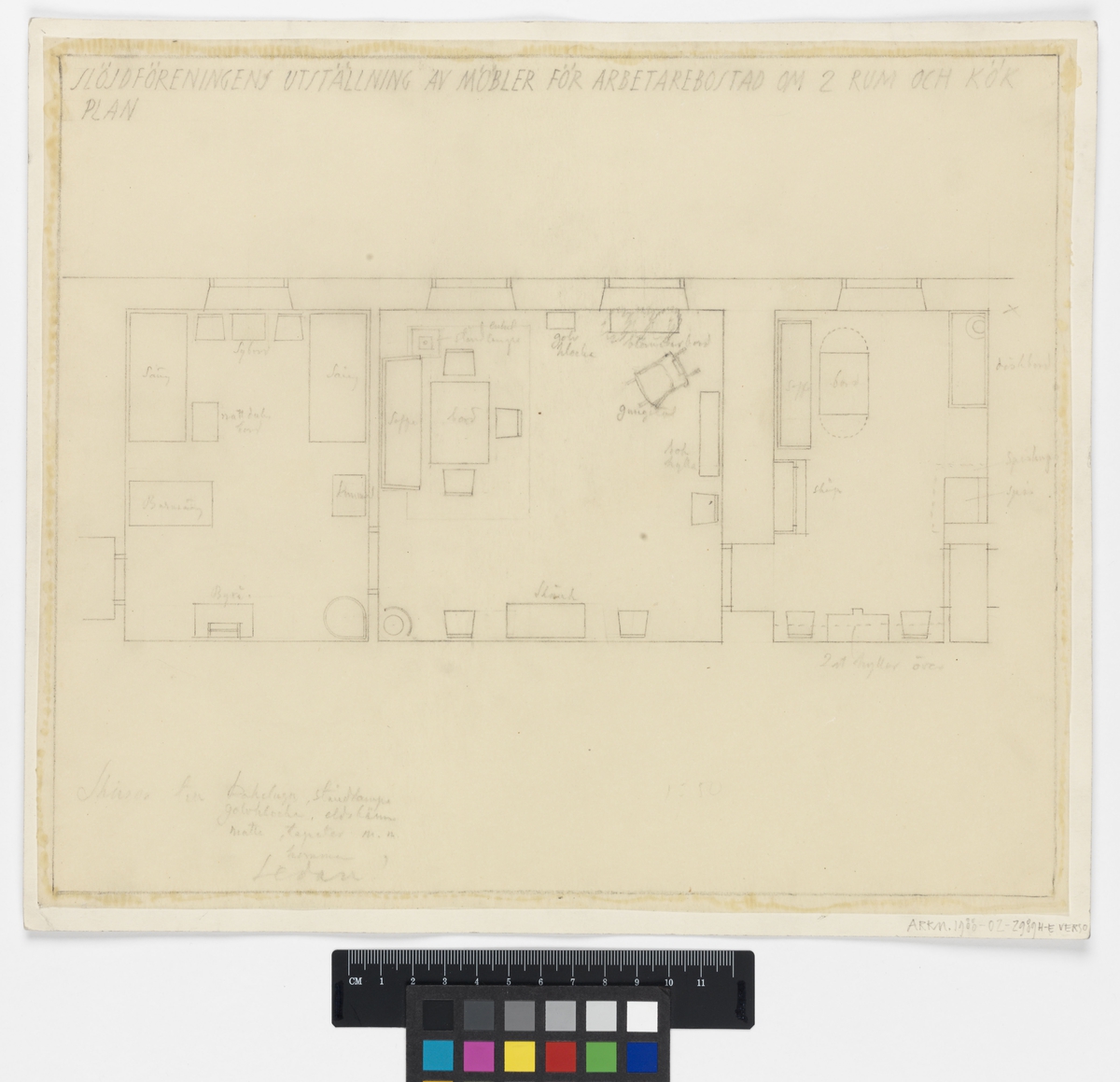 Bostad med 2 rum och kök
Hemutställningen 1917
Planritning