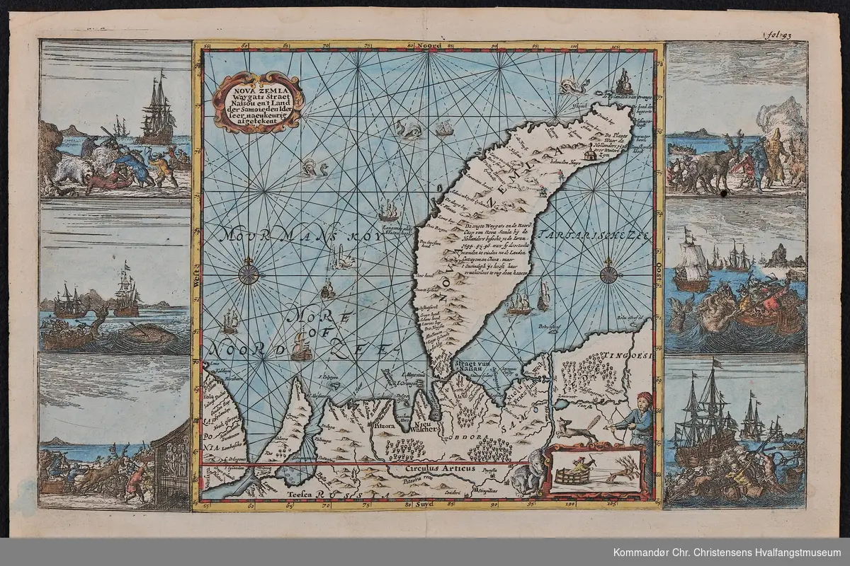 "Nova Zemla"-kart med 6 fangstscener
