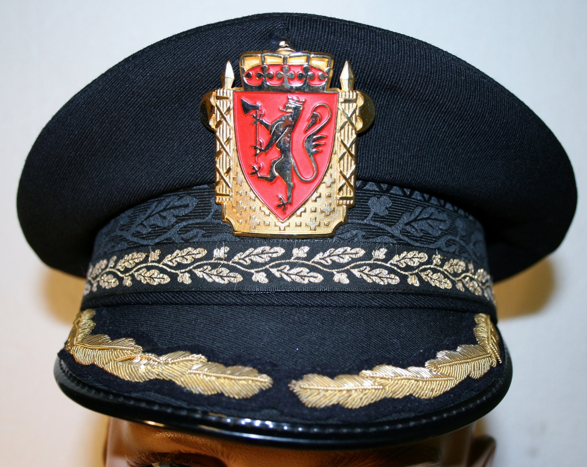 Foret, sort jakke med gullbrodert eikeløv med nøtter på krave og på ermer. 14 gullforgylte knapper i front, to på hvert erme og seks ved splitten bak. Gullkant langs hele fronten, på kraven på ermene og ved splitten. Epåletter i flettet gull med fire stjerner og eikeløv (politidirektør). Hvit løssnipp festet med borrelås.

Langt, sort skjørt med gullrender i sidene og glidlås bak.

Sort politilue med luemerke i gull og rødt og eikeløvsbroderier i sort og gull. To forgylte knapper holder luesnoren på plass.

Sort stoffbelte med gullkant innvevd mønster (eikeblad og sikksakkbord) Rektangulær beltespenne i gullforgylt metall med riksvåpen. Beltets lengde kan reguleres med borrelås på innsiden, og er nå 90 cm langt medregnet spennen.

Det hører til hvite hansker, men disse mangler.