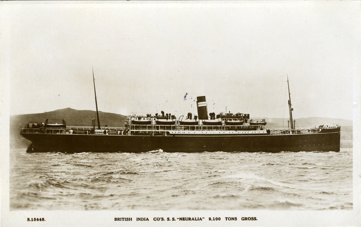 S.15445.British India CoÂ´s S.S. "Neuralia" 9,100 Tons Gross.
Kingsway real Photo Series