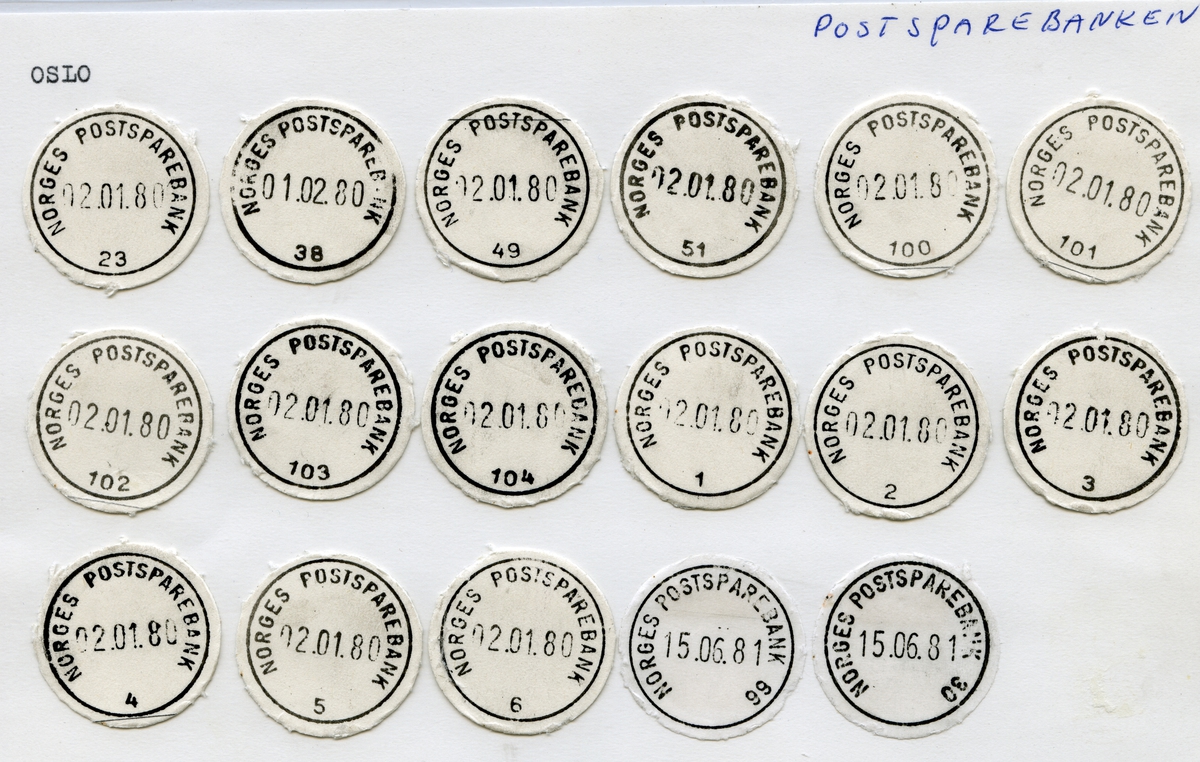 Stempelkatalog Oslo, Postsparebanken, Postbanken, Oslo.