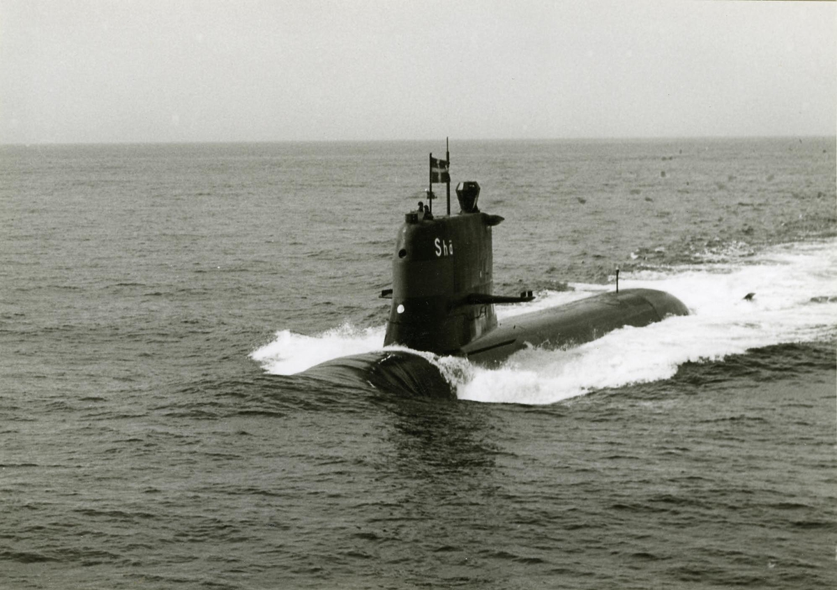 U-båten Sjöhästen under dykningsmanöver 1970.