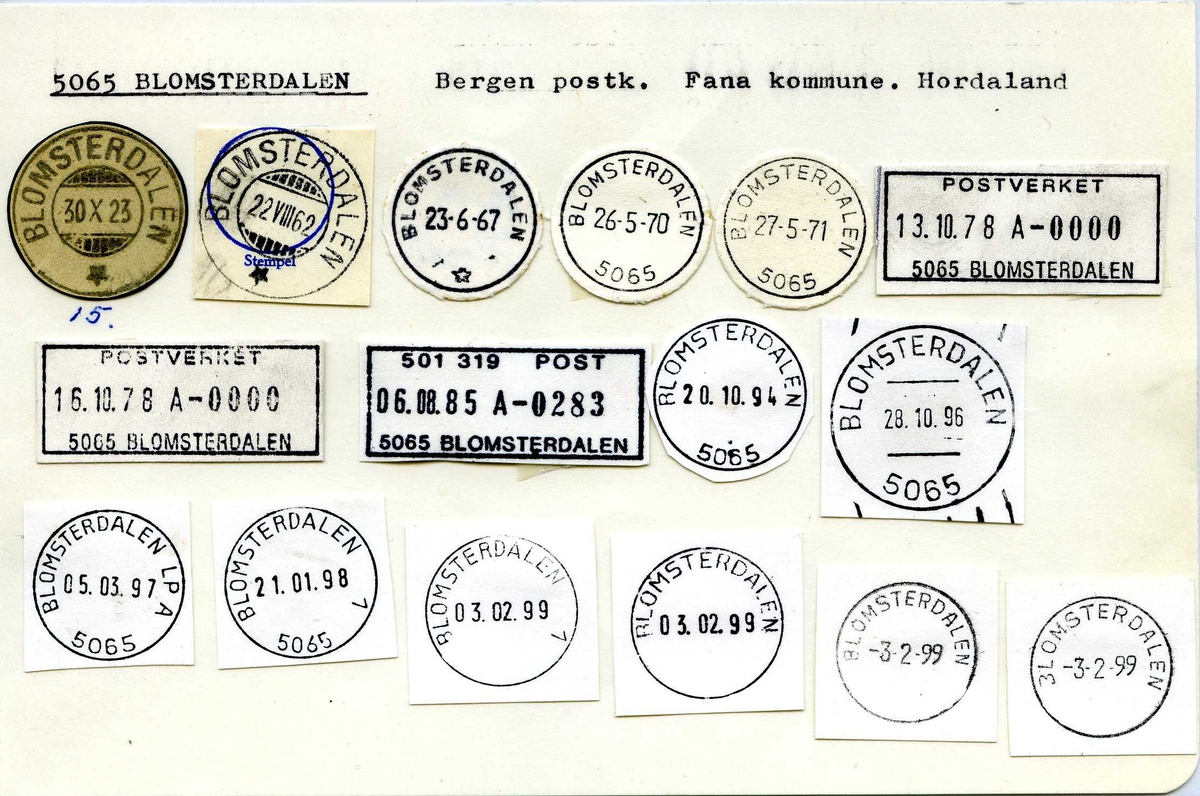 Stempelkatalog, 5065 Blomsterdalen,. Bergen, Fana, Hordaland