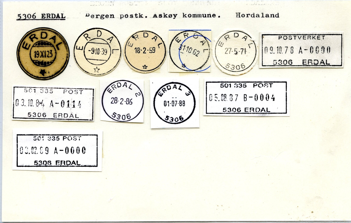 Stempelkatalog,5306 Erdal, Bergen postk., Askøy komm., Hordaland