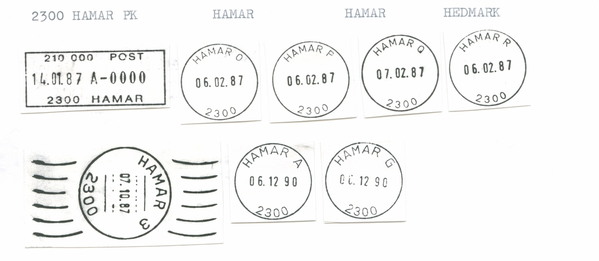 Stempelkatalog. 2300 Hamar postkontor, Hamar, Hamar, Hedmark