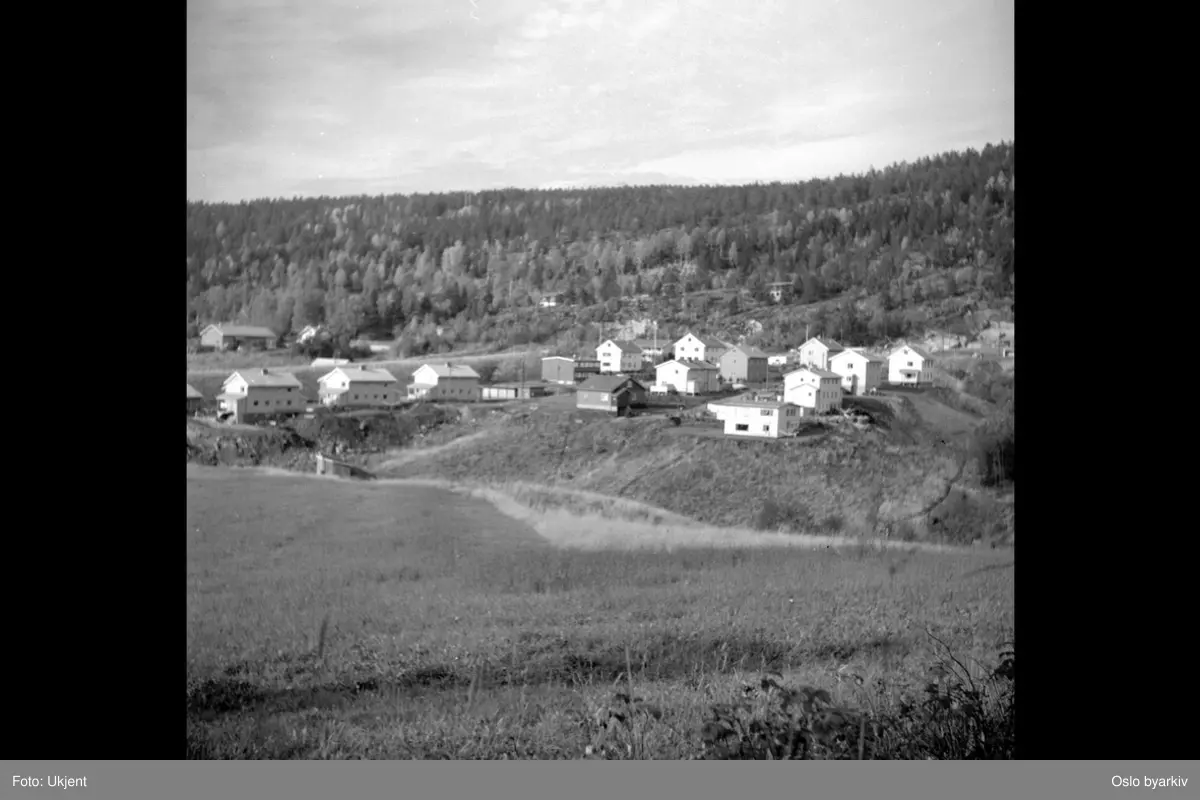 Boligområde, grøntarealer. 2-etasjes trehus (svenskehus?) i Bånkallstubben.