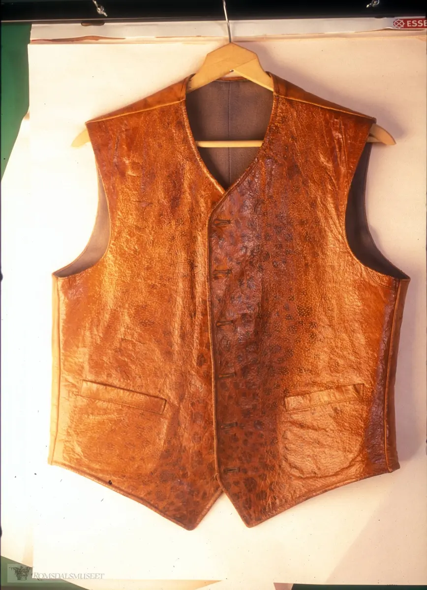 Vest laget i Steinbitskinn, tilhører Romsdalsmuseet..(Se Romsdalsmuseets årbok 1993)