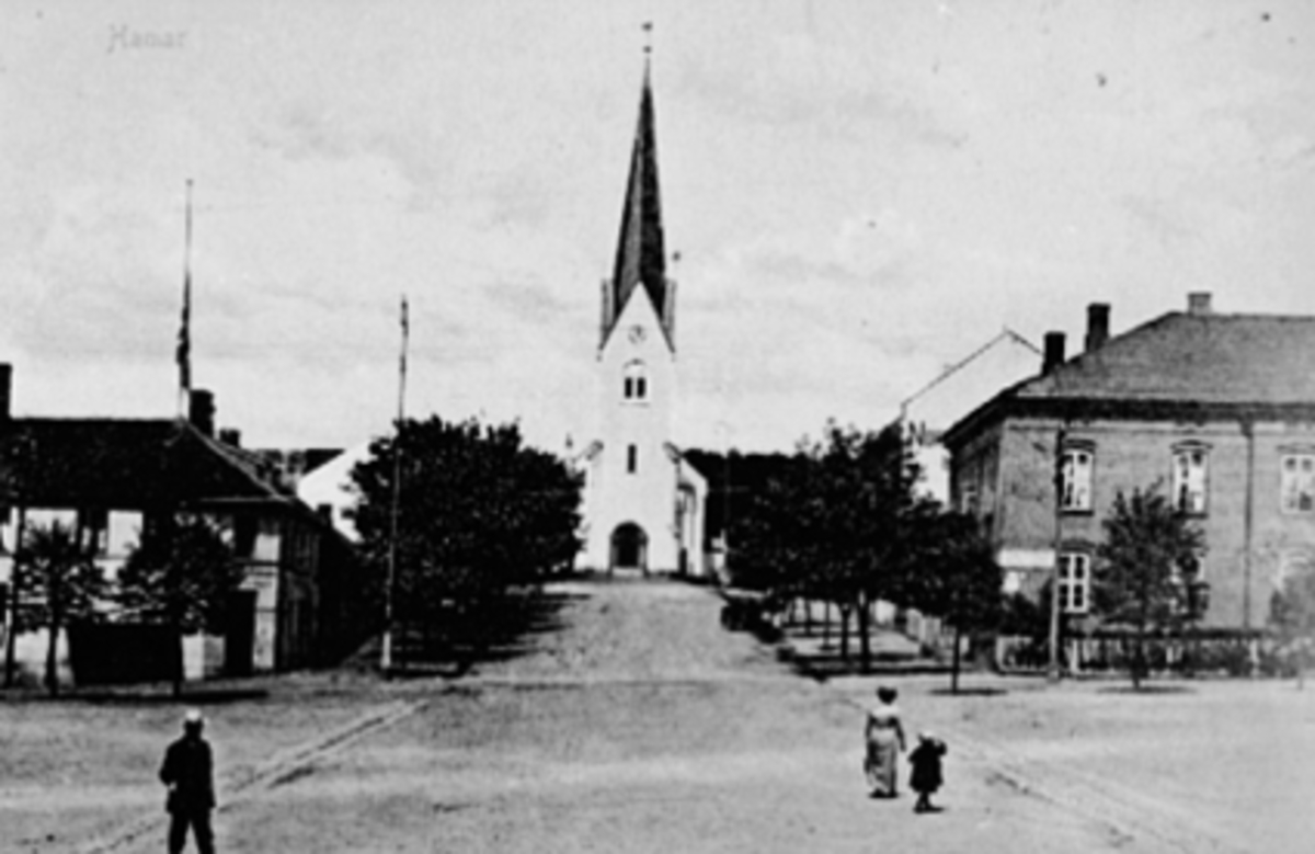 Postkort, Hamar, Stortorget, Hamar domkirke, 
