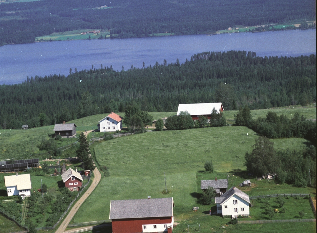Flyfoto av Byenstuen øvre, Brøttum, Ringsaker. Pelsdyrfarm.