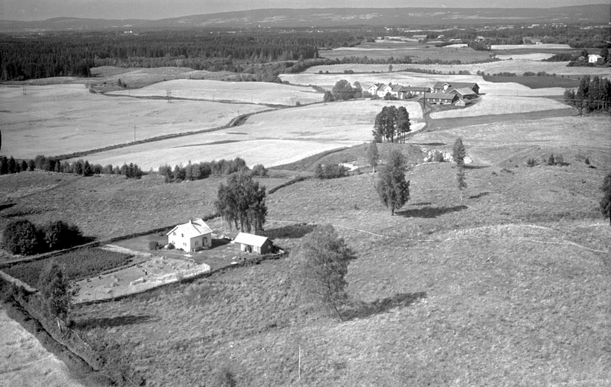 FLYFOTO GARD I LØTEN; Torp Søndre i bakkant, Grindal nærmest (Kongsvegen 738)