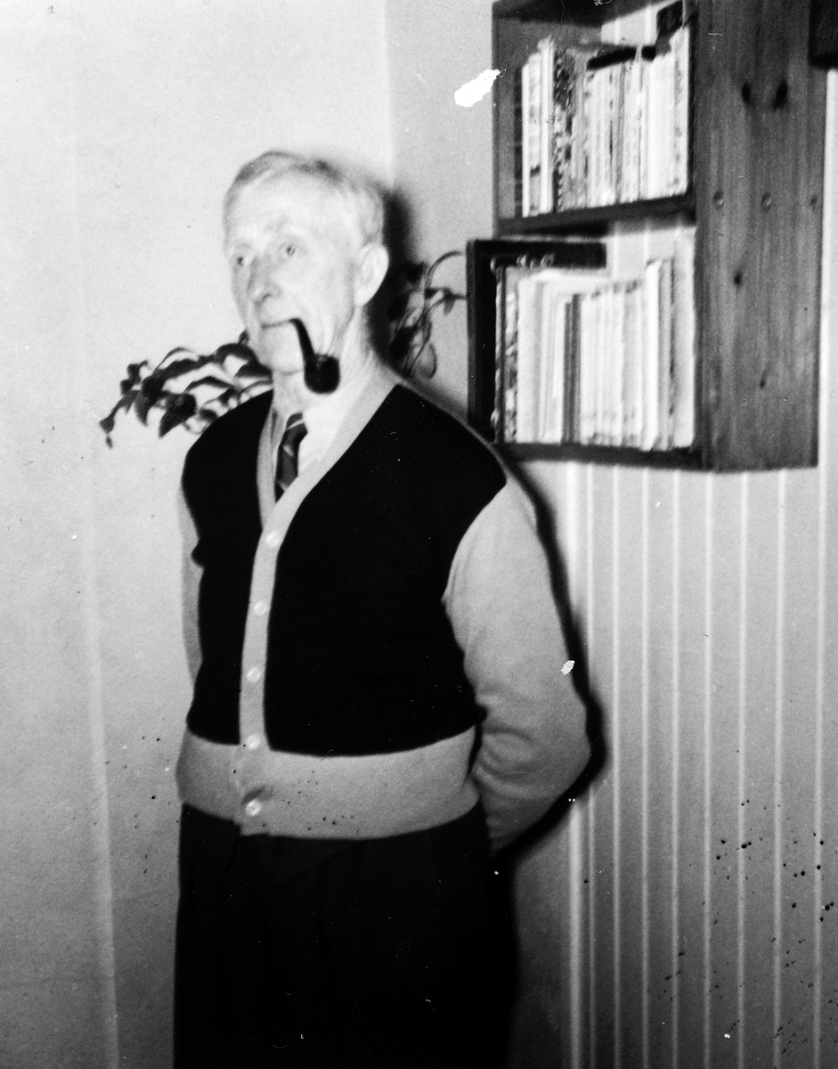 Anders Arvesen røyker pipe, tobakk. Han var aktiv i Skog og Lands styre på Tangen. 