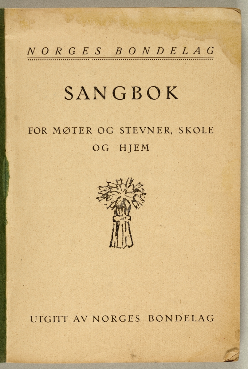 Boken er  et helbind med logoen til Norsk bondelag, et kornnek,  på framsiden.
Boken inneholder sangtekster:
Religiøse sanger, 
Hjemmet, Fedrelandet, 
Enkelte landsluter, 
Nabolandene, 
Bonde- og arbeidslivet, 
Sanger av forskjellig innhold