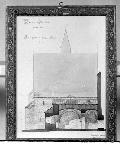 Hamar Domkirke i Gotisk tid. Snit gjennem bispens kapel.