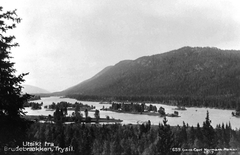 Postkort, Trysil. "Brudebrækken", Bruarbrekka, Bruarbrækka, Trysilelva,