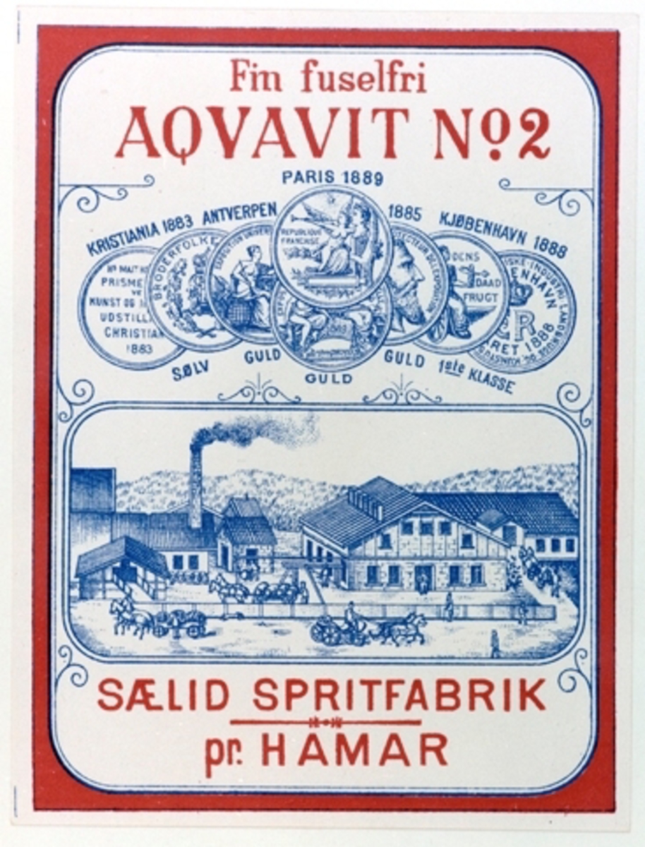 SÆLID SPRITFABRIKK. ETIKETT.  FIN FUSELFRI AQVAVIT NO 2.