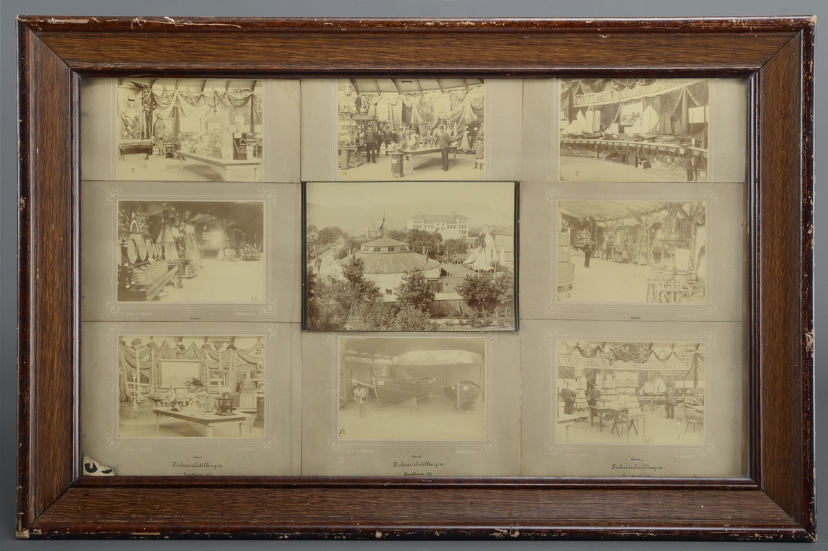 9 fotografier fra Fiskeriutstillingen i Trondhjem 1887.