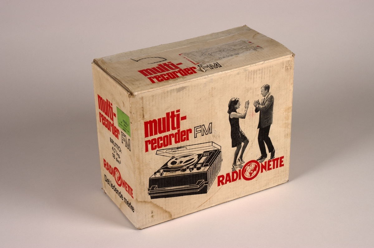 Originalemballasje i papp tilhørende Radionette Multirecorder FM.