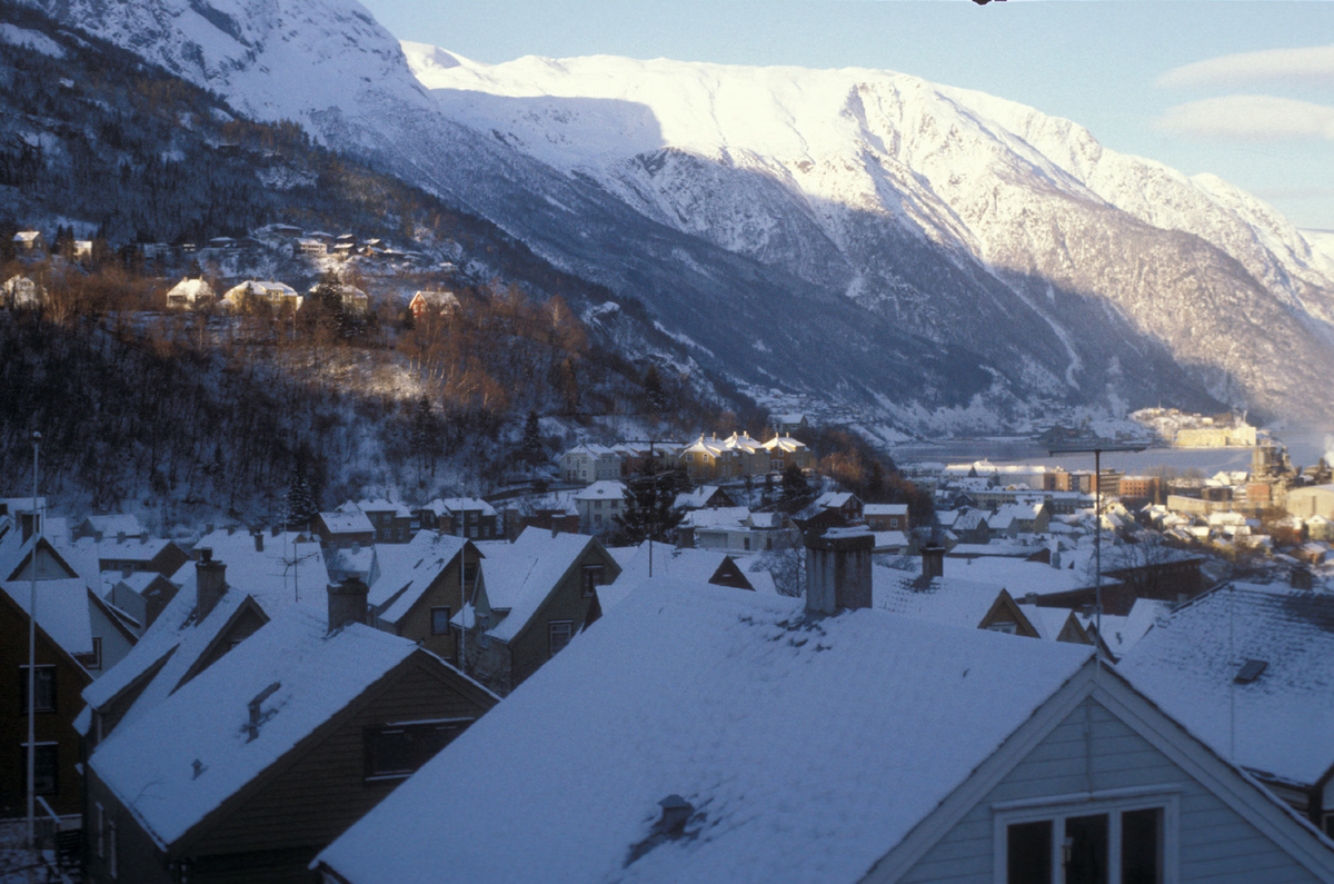 Bustadområde Dalen med Odda sentrum i bakgrunn