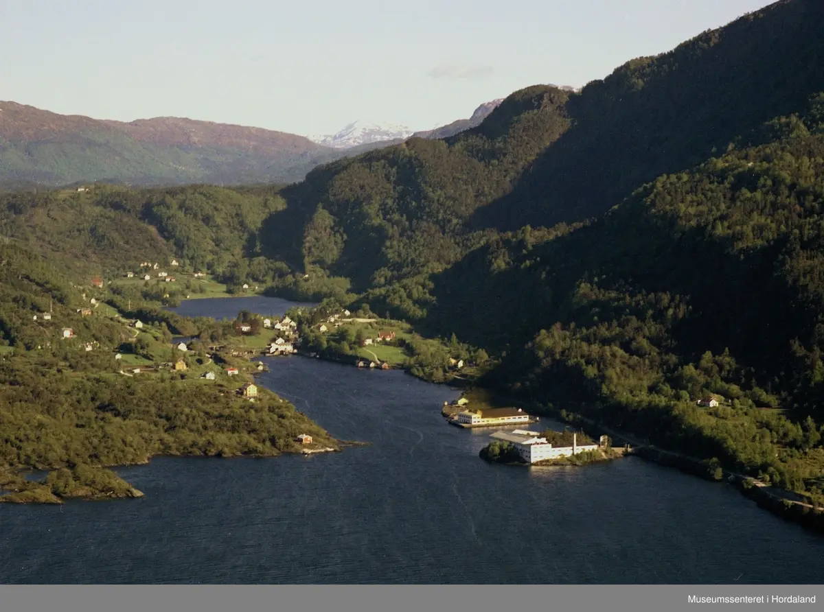 Fotlandsvågbygda sett frå fjorden.