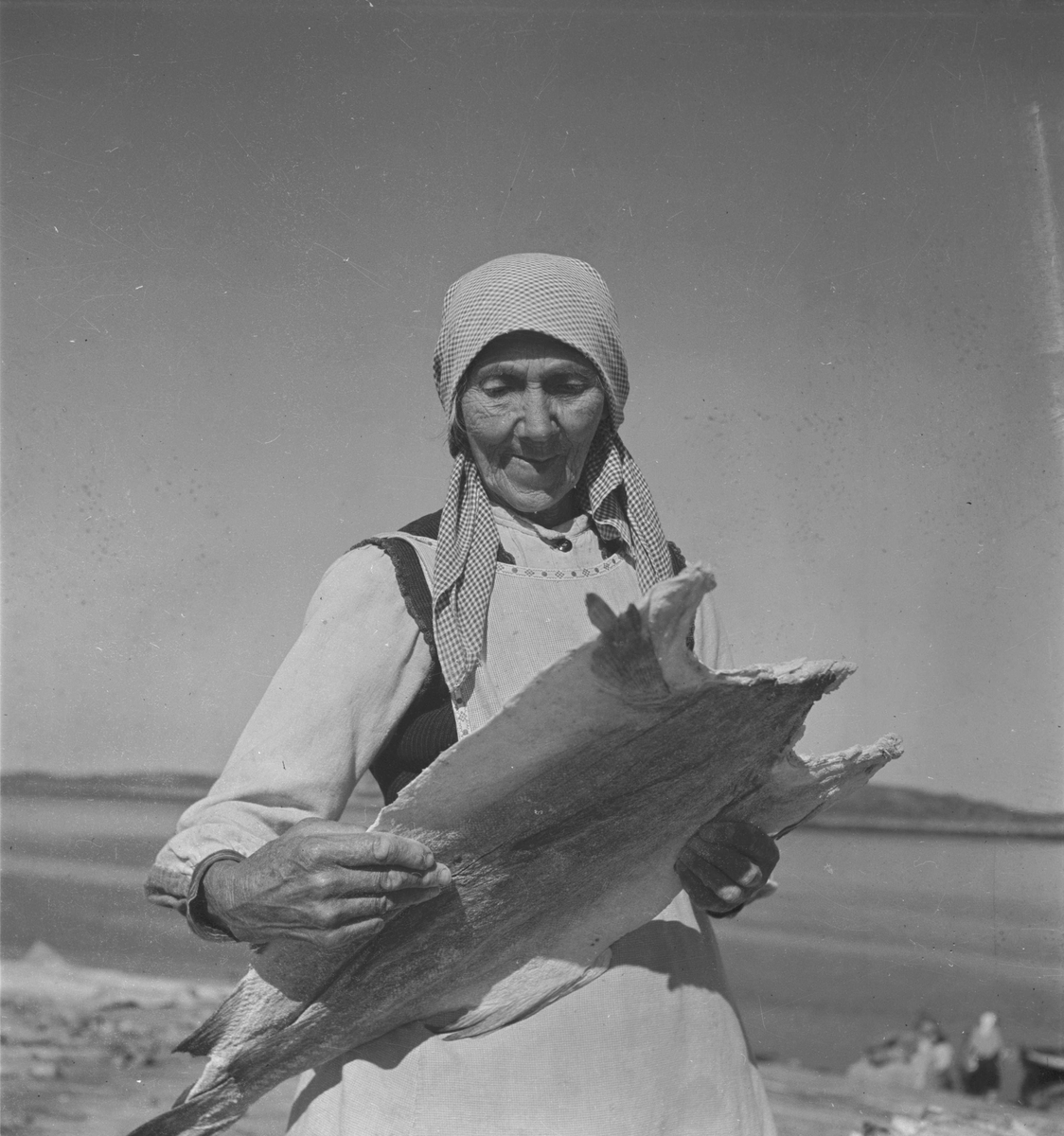 Arbeid med klippfisk ved Vallersund