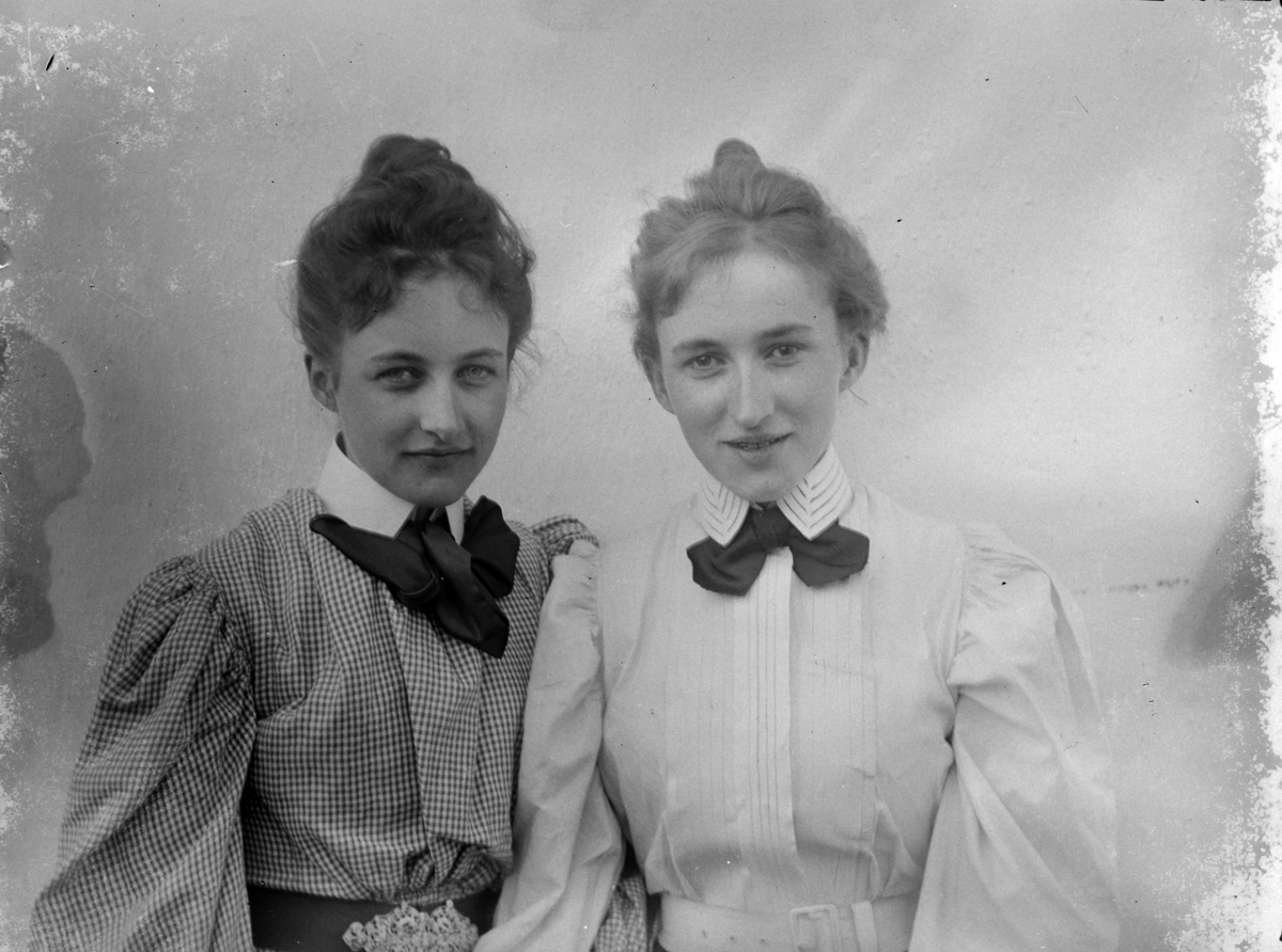 Ringsaker, Nes, Grefsheim gård, To kvinner. fra venstre: Julie Mellbye "Lol" (gift Nissen) og søster: Sofie Christine Mellbye (1868-) (gift Pihl ) eller Johanne Elisabeth Mellbye (1879-) (gift Roede), begge er søstre av Johan Egeberg Mellbye (1866-1954)