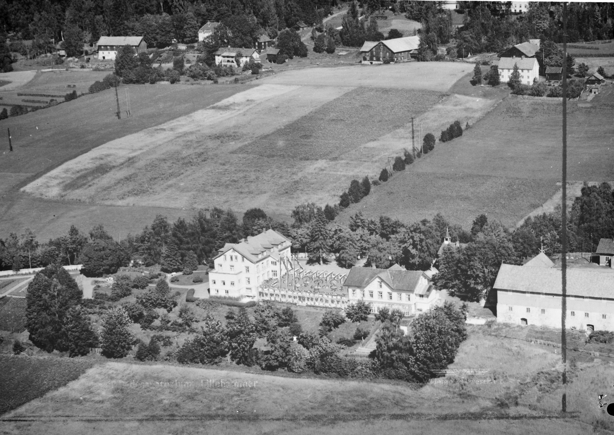 Flyfoto, Lillehammer, Søre Ål, Skogli Sanatorium, tegnet påbygg,
