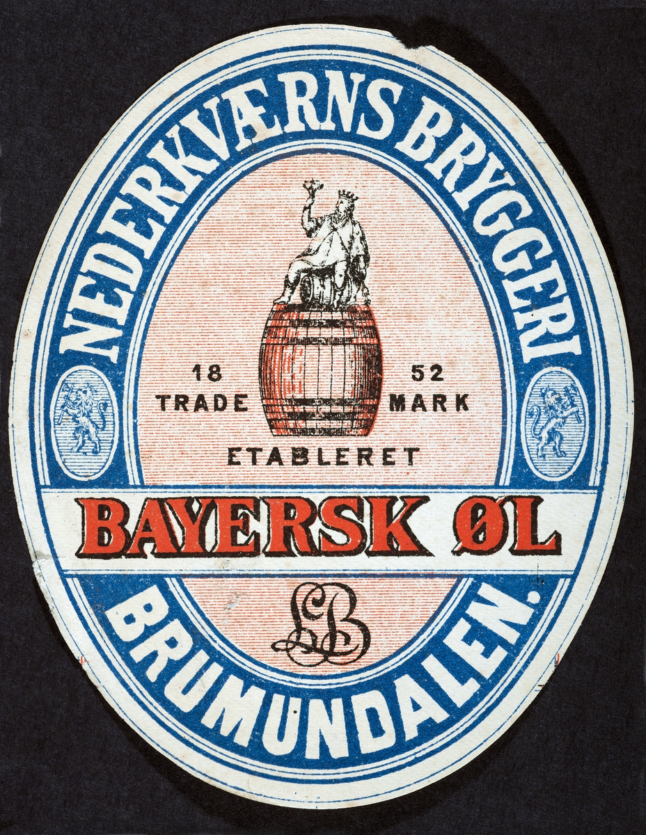 Øletikett. Nederkværns bryggeri(etablert 1852), Brumunddalen. Bayersk øl.