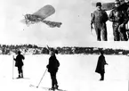 Sveriges första militära flygplan på Stora Värtans is i Stockholm 1912. Förare Olof Dahlbeck.