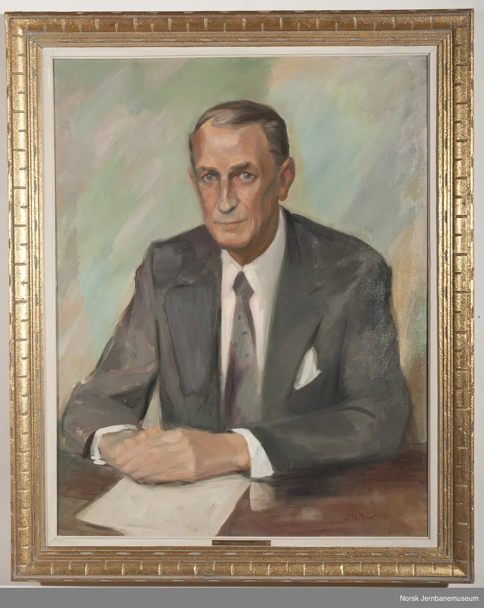 Maleri i ramme av generaldirektør Edvard Heiberg. Generaldirektør i NSB 1967-1978.